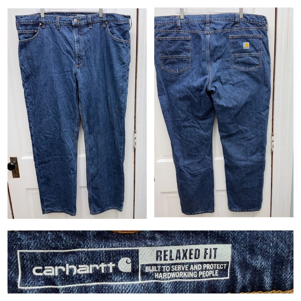 Carhartt Relaxed Fit Flannel Lined Denim Jeans Mens 44 x 34 Blue BD4942-M